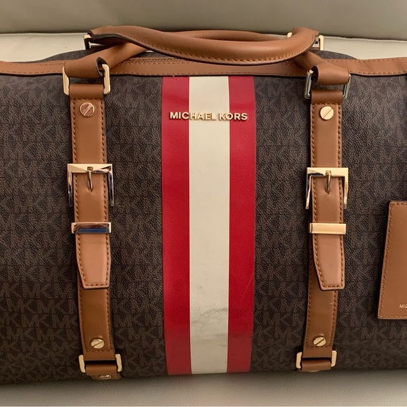 Michael Kors Brown and Red Duffel Bag